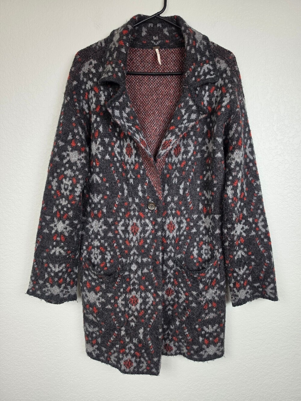 Free People Patterned Wool Blend Sweater Coat Sz S